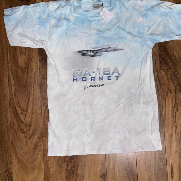 Vintage Liquid Blue‎ F/A-18A Hornet Boeing Tie Dye T-Shirt Mens Small Blue White